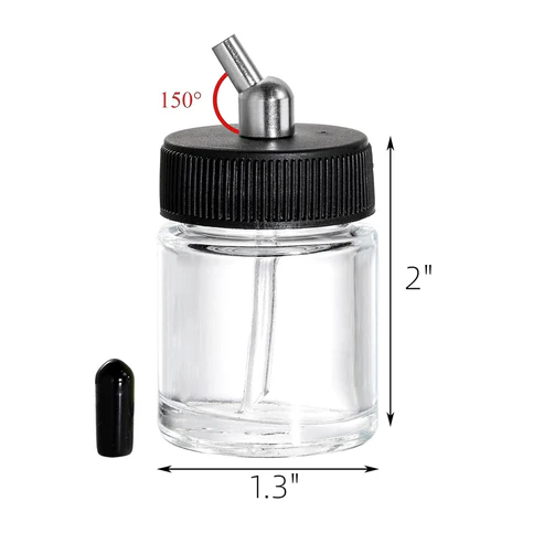 TG Airbrush Glass Jar with 30o Down Angle Adaptor Lid Assembly